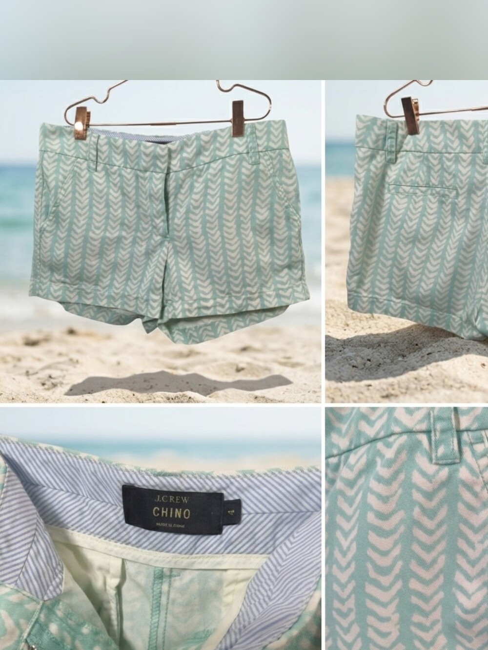 J. Crew Mint and White Patterned Chino Shorts